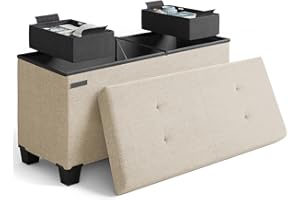 STORAGEBUD Storage Ottoman Bench with Bins, 30-in Storage Bench for Bedroom End of Bed, Folding Foot Rest Ottoman for Living Room Max 660lbs, Fabric Ottomans, Beige
