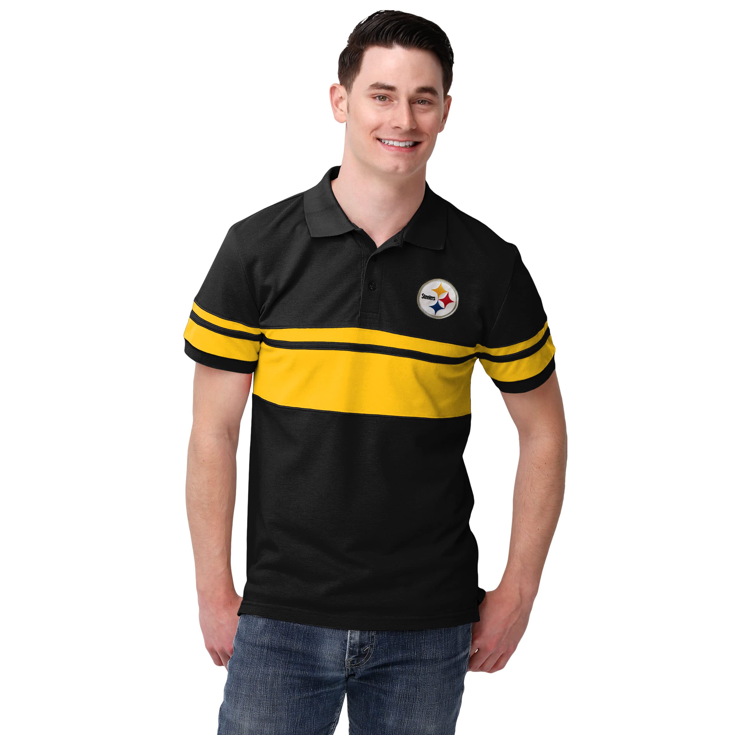 FOCO Pittsburgh Steelers NFL Mens Cotton Stripe Polo Shirt - S Image