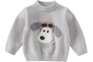 DAVE&BELLA Toddler Baby Girl Boy Knit Sweater, Cute Animal-Themed Plush Pullover Sweater Fall Winter Crewneck Long Sleeve Top
