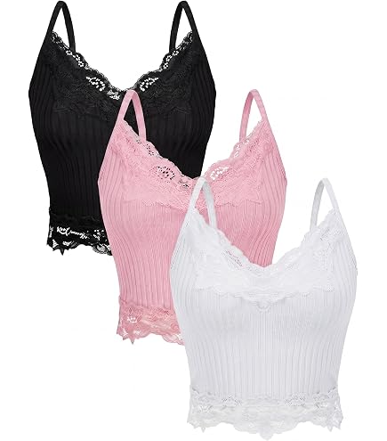 Women Y2K Lace Patchwork Cami Spaghetti Strap Deep V Neck Knitted