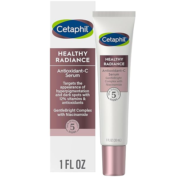 CETAPHIL FACE SERUM, HEALTHY RADIANCE ANTIOXIDANT-C SERUM, VISIBLY REDUCES LOOK OF DARK SPOTS AND HYPERPIGMENTATION, DESIGNED FOR SENSITIVE SKIN, HYPOALLERGENIC, FRAGRANCE FREE, 1 OZ