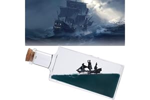 ROSSOM Unsinkable Black Pearl Pirate Ship in a Bottle Box, Boat Model Fluid Liquid Drift Bottle Visual Decorations Ornament P