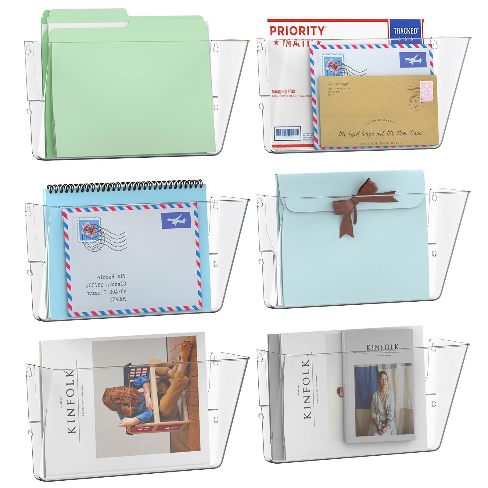 Photo 1 of Gawerk 6 Pack Clear Single Pocket Wall File Holder Hanging Wall Organizer, Wall Mount Mails Magazines Organizer for Office and Home