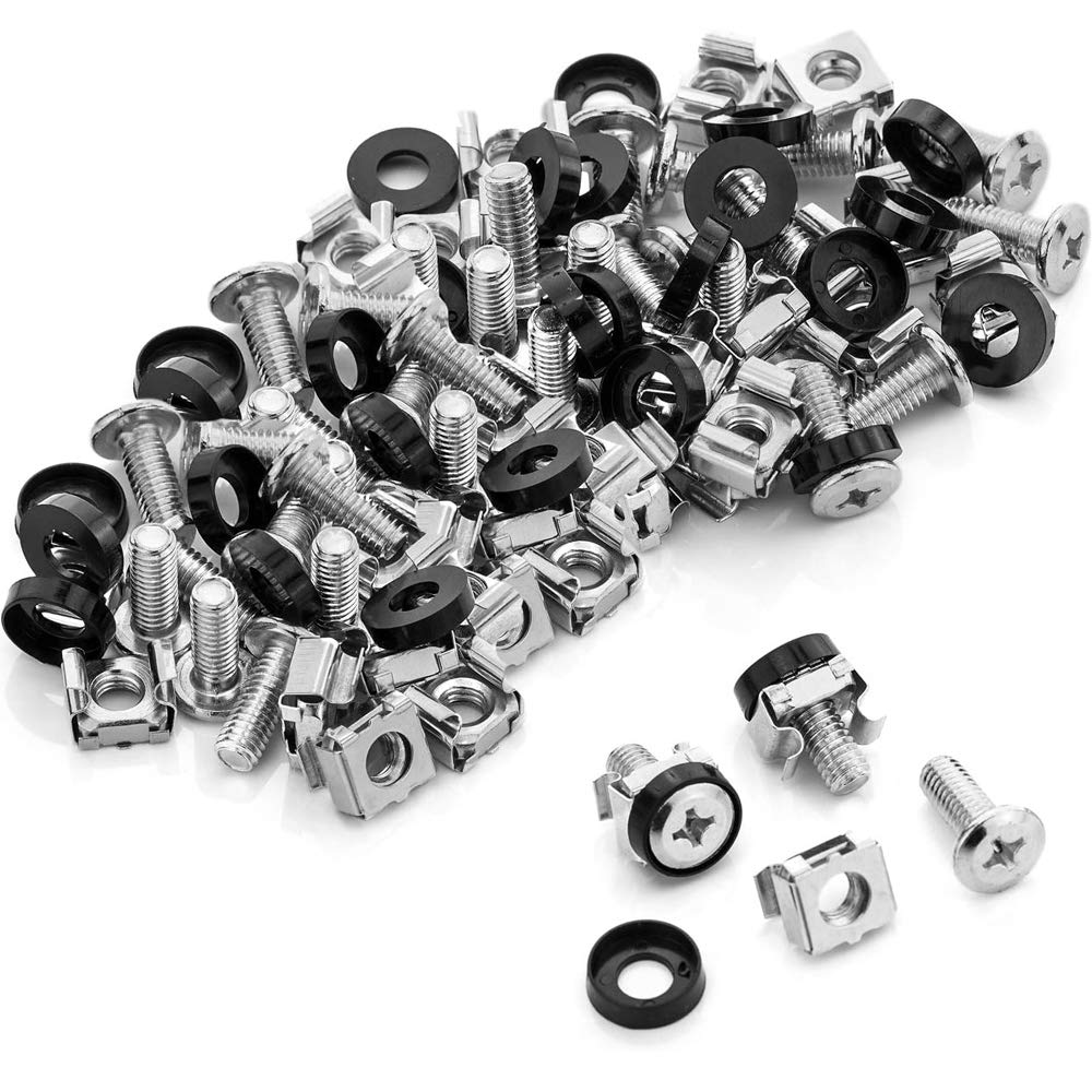 MMOBIEL 50 pack Cage Nuts, Screws and Washers M6 x 16mm Rack Mount & Washers for Rack mount Server Cabinets, Server Shelves, Routers