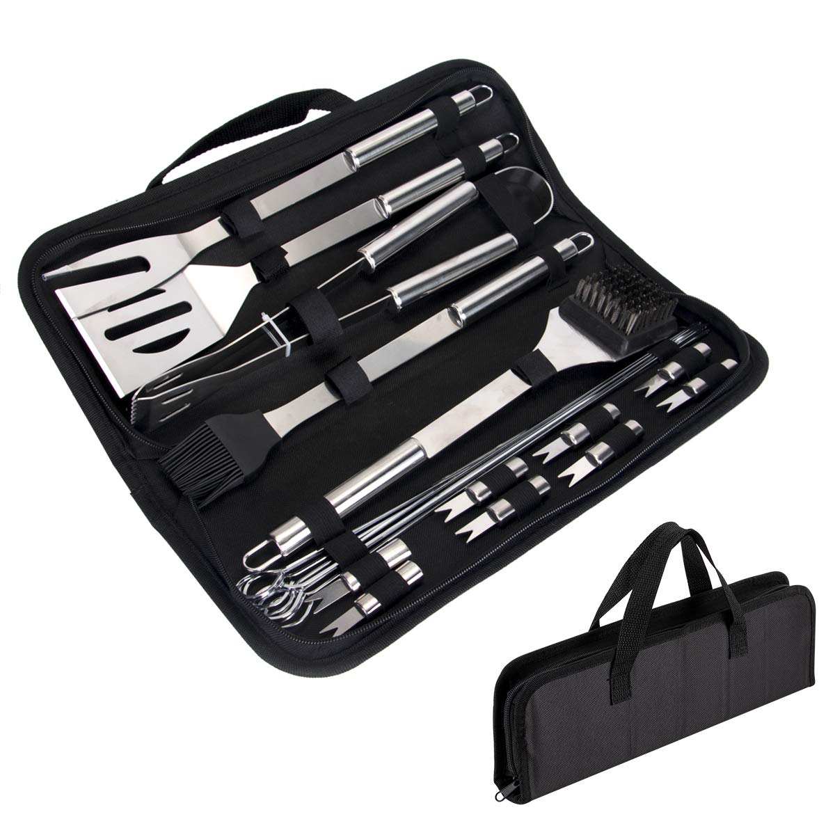 Nasjac Barbecue Grill Tools Set, 20 Piece Stainless Steel BBQ Accessories with Storage Bag Men Women Outdoor Grilling Kit Barbecue Grill Utensils for Camping Party and Picnic