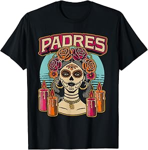 Vintage Padres Sugar Skull Catrina Roses Baseball Fan T-Shirt