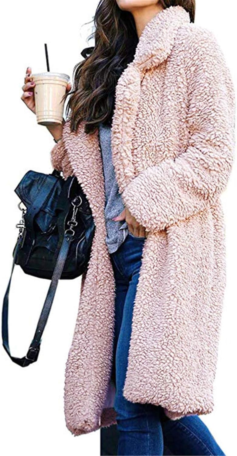 Soluo Women's Fuzzy Fleece Coat Lapel Open Front Long Shaggy Cardigan Overcoat Fashion Warm Winter Outwear Jackets at  Women’s Clothing store