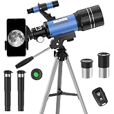 Telescope for Adults &amp; Kids, 70MM Aperture FMC Optics Telescopes for Astronomy Beginners, 300MM Refractor Telescope (15X-150X) with Phone Adapter and Tripod, Travel Gifts for Moon, Jupiter and Star