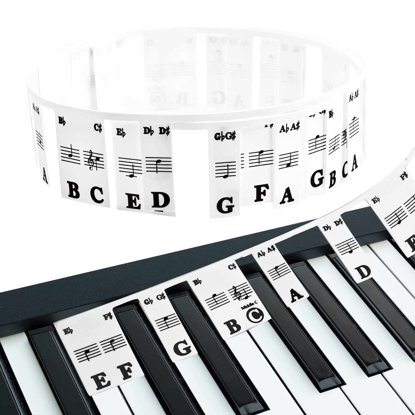 Piano Keyboard Stickers, Removable Piano Keyboards Note Labels, Keys Music Notes Letter Label, Keyboard Letter Stickers, Piano Note Guide for Beginner Kids for 61/88 (88 Keys)
