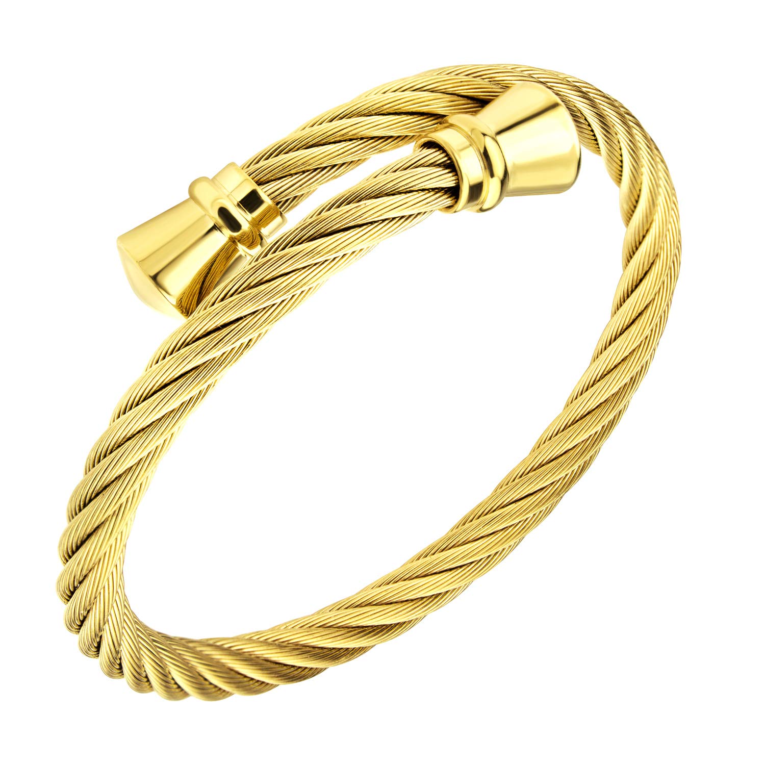 555Jewelry Classic Stainless Steel Mens Womens Ladies Cuff Bangle Twisted Wire Cable Vintage Retro Antique Adjustable Wristband Fashion Jewelry Accessory Bracelet, Gold
