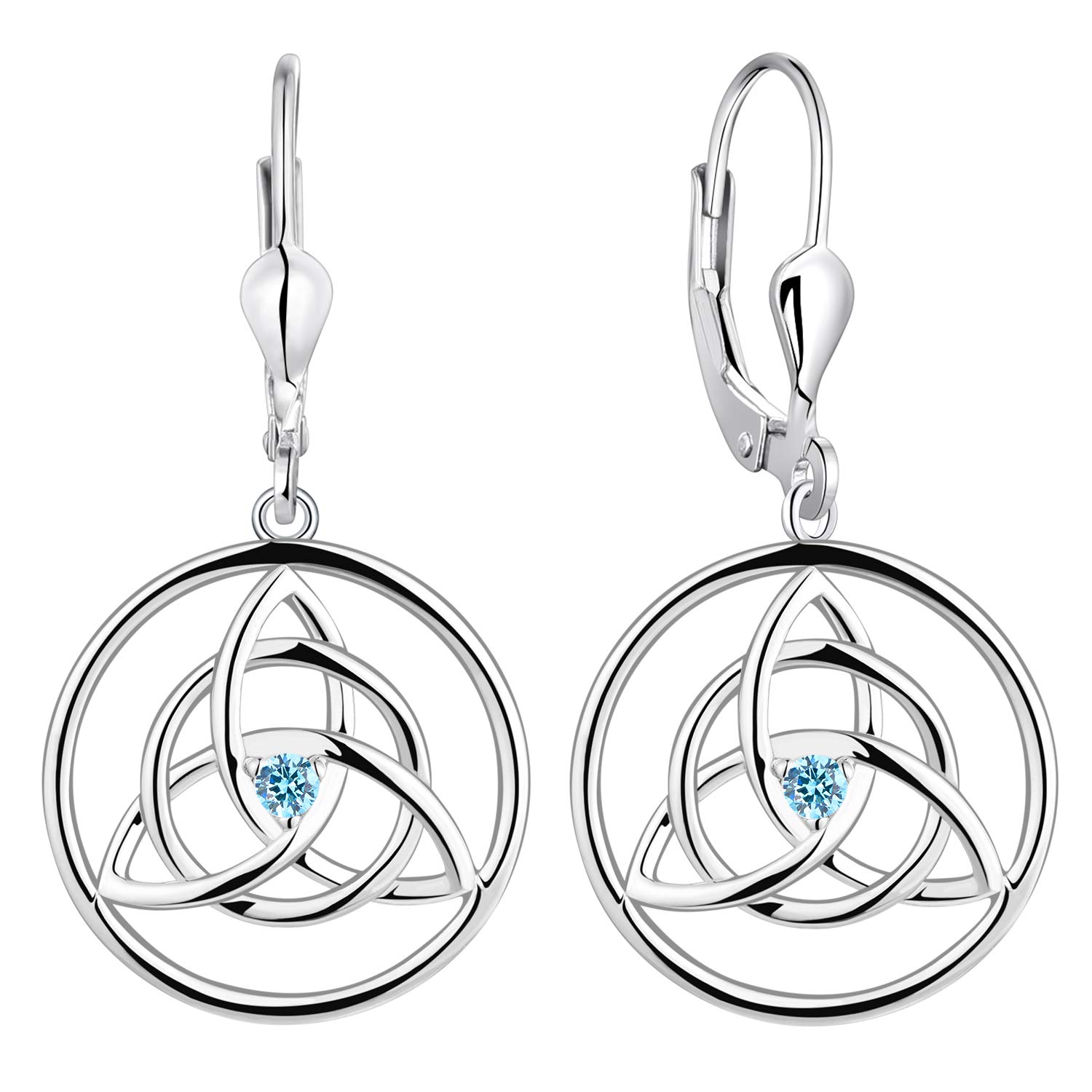 YL Celtic Earrings 925 Sterling Silver cut March Birthstone Aquamarine Blue Celtic Knot Drop Dangle Earrings for Women