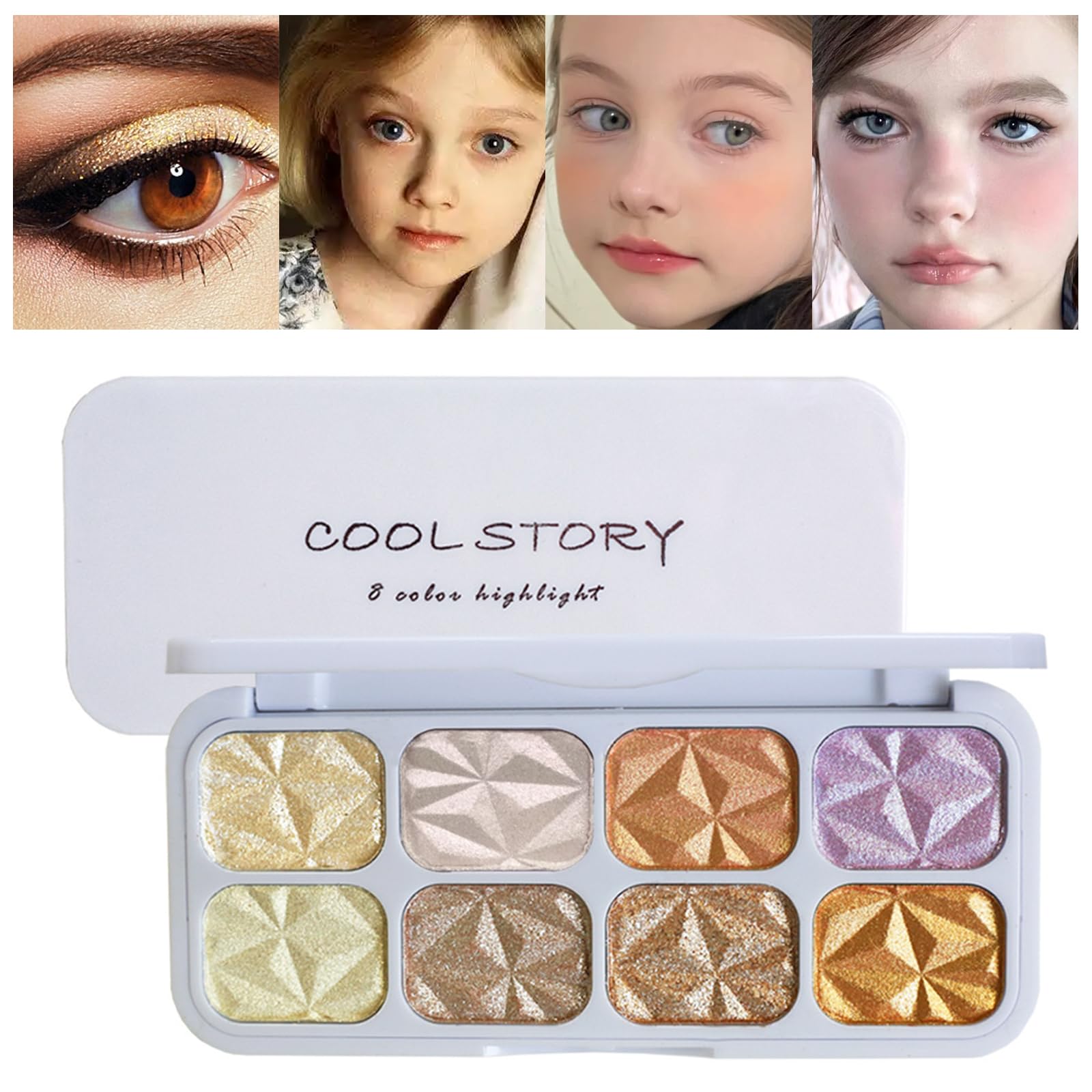 8 Colors Kids Makeup Sets for Girls, Washable Children's Make Up Kit, Non-Toxic Cosmetic Beauty Set Gift for Kids(8 Colors - Romantic Gold Powder)