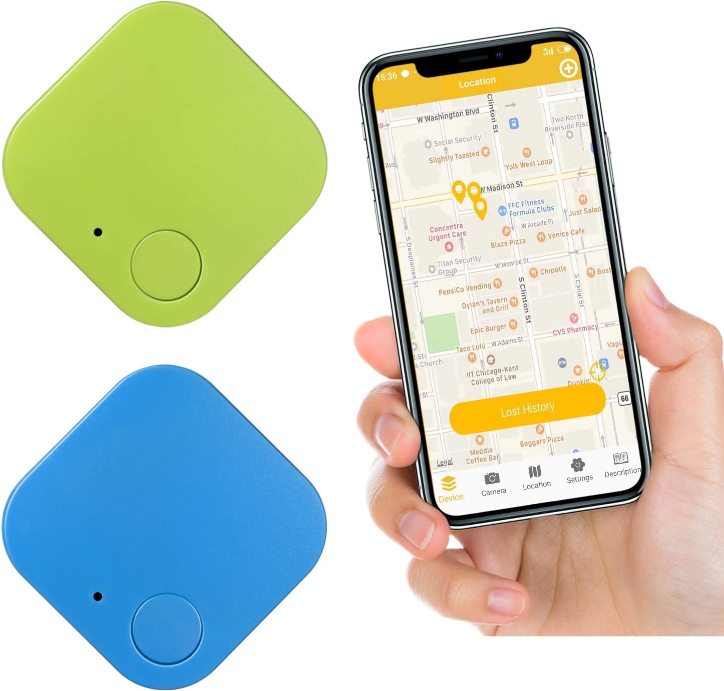 Key Finder Smart Tracker with Anti-Lost Alarm Reminder; Key Finder Locator with Bluetooth 4.0; Key Finder with App for Phones, Keys, Wallet, Backpack, Luggage, Camera (Green&Blue)