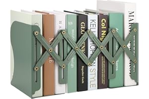 SONNLYH Adjustable Bookends, Book Holders for Shelves, Metal Book Ends for Heavy Books, Extends Up to 17 Inches Used in Office, Desk and School (Green)