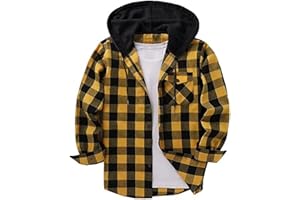 Men's Flannel Plaid Hoodies Button Down Athletic Vintage Shacket Long Sleeve Chest Pocket Shirt Checkered Coats