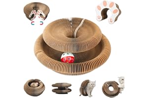 liluwushe Kitty Kurlz Cat Toy, Magic Organ Cat Interactive Scratcher Cardboard with Bell Ball, Foldable & Changeable Accordion Shape Exercise Anxiety Relief Toy for Indoor Cats(1PCS)