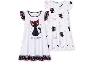 COTRIO Girls Nightgowns Toddler Nightgown Kid Pajamas 2 Pack Princess Night Dress Sleep Nighties Flutter Sleeve Nightshirt