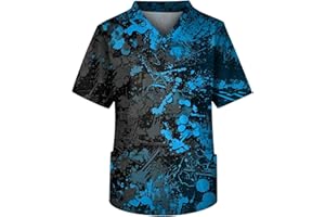HUTJDHA Men's Fit Gradient Color Scrub Tops Plus Size V-Neck Short Sleeve Funny Medical Workwear with 3 Pocket S-5XL