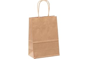 100 Pcs Brown Paper Bags with Handles, Small Gift Bags in bulk, Kraft Bags, Retail Bags, Merchandise Bags, Shopping Bags, For