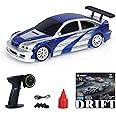 wheelfun 1/43 Scale RC Drift Race Vehicle Upgraded Gyro Version 4WD Ready to Go Small Toy Car Mini Remote Control Car High Speed Model for Hobby Collection Gift Boys(Blue and Silver)