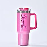 Personalized 40oz Tumbler With Handle and straw | Stainless Steel Insulated Tumbler | Travel Cup | Double Wall Coffee Cup for Hot and Cold Drinks | Pink Shimmer