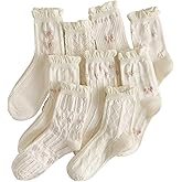 MarJunSep Cute Floral Crew Socks for Women Teen Girls Flower Cottagecore Frilly Vintage Fancy Cotton Socks