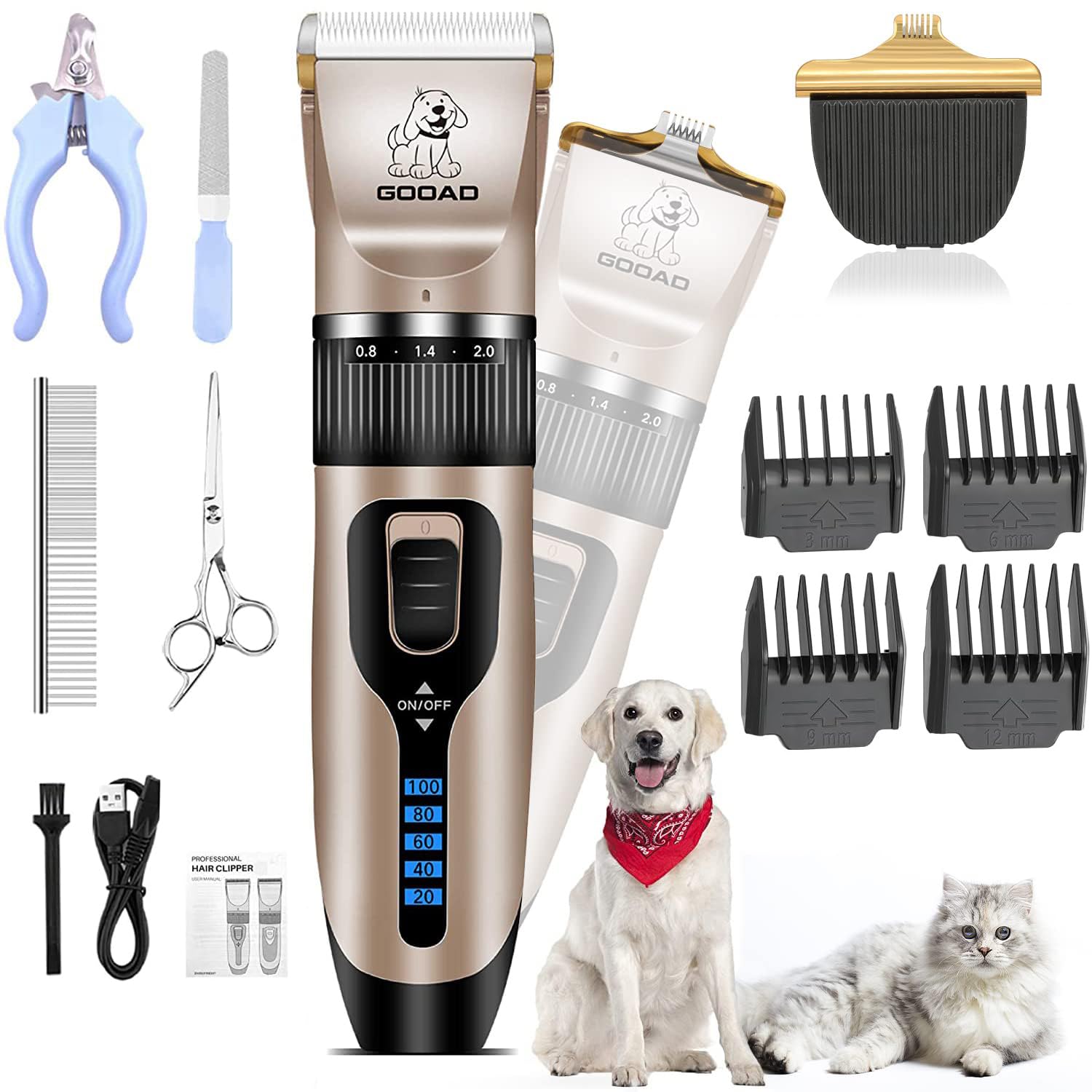 Photo 1 of Gooad Dog Clippers for Grooming,Dog Grooming Kit for Heavy Thick Hair&Coats/Low Noise Rechargeable Cordless Hair Trimmer/Pet Shaver with Paw Trimmer for Small & Large Dogs Cats