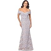 Xscape Women's Off The Shoulder Sweetheart Neckline Long Lace Dress (Standard & Petite), Gold/Silver, 12P