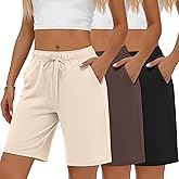 Neer 3 Pack Women's Bermuda Shorts, Jogger Yoga Sweat Walking Short Running Knee Length Sport Drawstring Shorts with Pockets