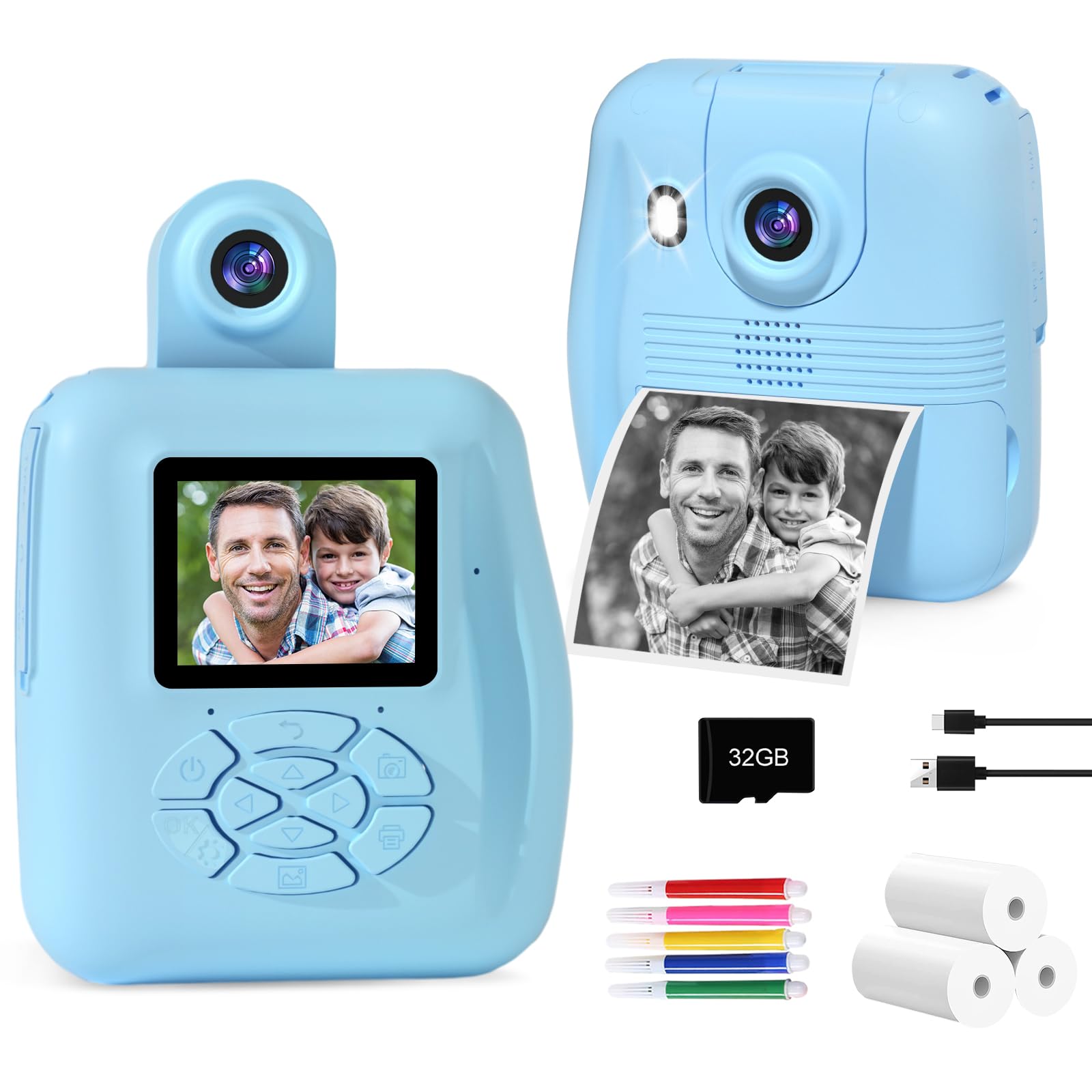 PROGRACE Instant Print Kids Camera - 1080P Digital Camera for Kids, Toys Camera with Instant Pictures, Birthday Gifts for 3-12 Year Old Girls Boys