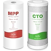 SimPure Whole House Water Filter Cartridges 5 Micron 10" x 4.5" PP+CTO 2-Stage Sediment and Carbon Filter Set, for DB10C-2, DB10P, GE FXHTC, GXWH40L, WGB21B, FP15B, FC15B, 1 Set