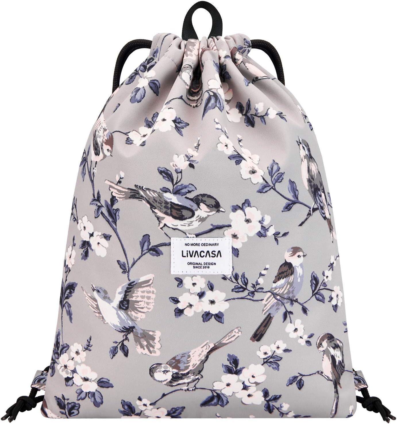 LIVACASA Drawstring Gym Bags Sack with Inside and Back Zipper Pockets Sports Travel Bag Water