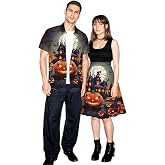 ROSE GAL Matchable Couples Halloween Outfits Pumpkin Bats Printed Men Shirt or Plus Women Vintage Sleeveless Dress