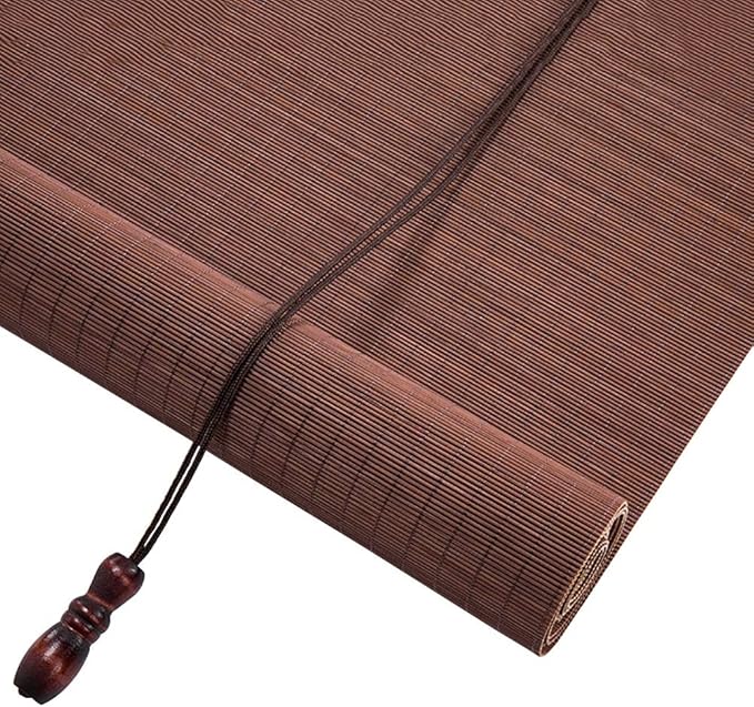Brown Roller Blind with Hooks Natural Bamboo Pleated