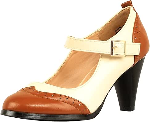 Amazon.com | Chase & Chloe Dora-2 Women's Round Toe Two Tone Mary Jane Pumps | Pumps