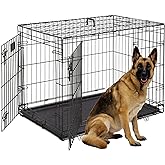 Large Dog Crate, 48 Inch Dog Cage Dual Door Metal Dog Cage with Divider Panel, Leak-Proof Pan, Indoor Outdoor Folding Pet Dog