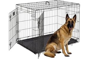 DOPINMIN Large Dog Crate, 48 Inch Dog Cage Dual Door Metal Dog Cage with Divider Panel, Leak-Proof Pan, Indoor Outdoor Folding Pet Dog Kennel for Large Pet Animals