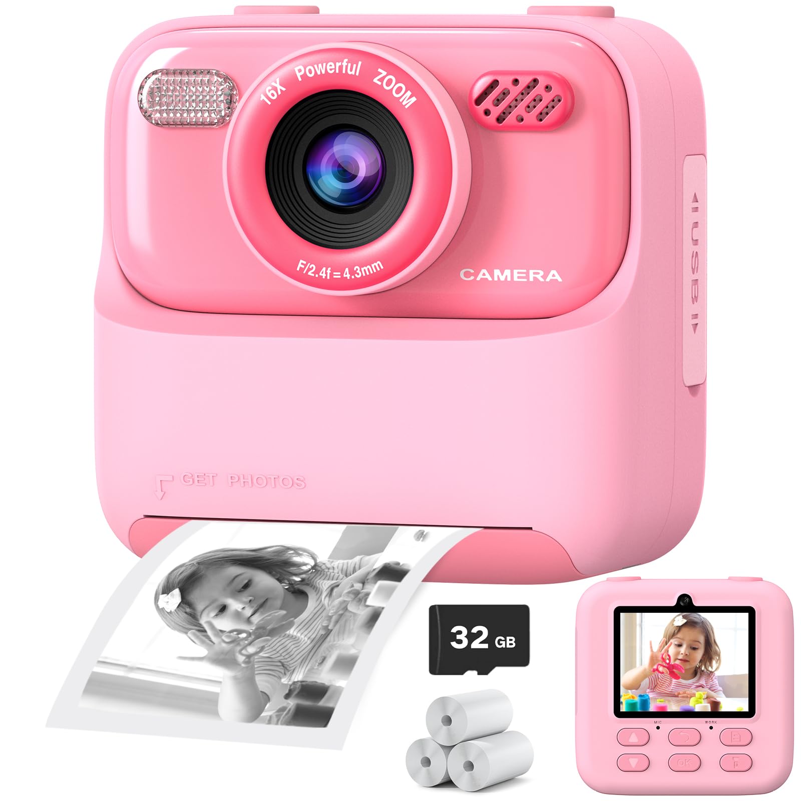 Photo 1 of Kids Instant Digital Cameras for Boys and Girls, 1080P HD Dual-Lens Selfie Digital Camera with Print Paper & 32G Card, Christmas Birthday Gifts Toys for Toddler and Teenagers Age 3-16 Years Old