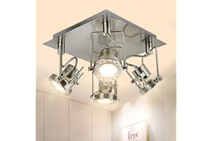 DINGLILIGHTING DLLT Modern Track Lighting Fixtures Ceiling, 4-Light Industrial Track Light Fixtures, Adjustable Flush Mount Ceiling Spotlights for Kitchen, Living Room, Hallway, Game Room, GU10 Included Nickel Steel