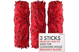 (Pack of 3)-Yerbero - Premium 4 Inches Long Dragon's Blood Sage. 3 Hand Tied Bundles Dragon Blood Smudging Kit for Home Negative Energy Cleansing, Meditation. Purifying Ceremonial Ritual.