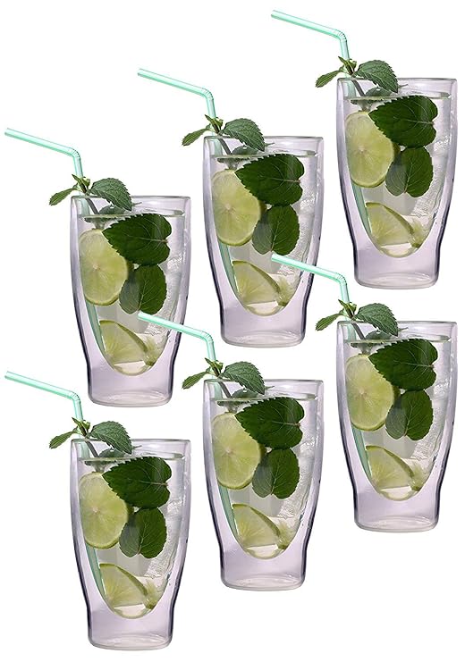 AKTION: 6x 370ml XXL doppelwandige Cocktailgläser / Longdrinkgläser / Eistee-Gläser / Saft- und Wassergläser -…