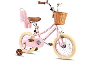 RULLY Donna Kids Bike for Girls Ages 2-7 Years, 12 14 16 Inch Princess Girls Bicycle with Doll Bike Seat, Training Wheels, Basket and Streamers, Kids Cycle Bikes, Multiple Colors