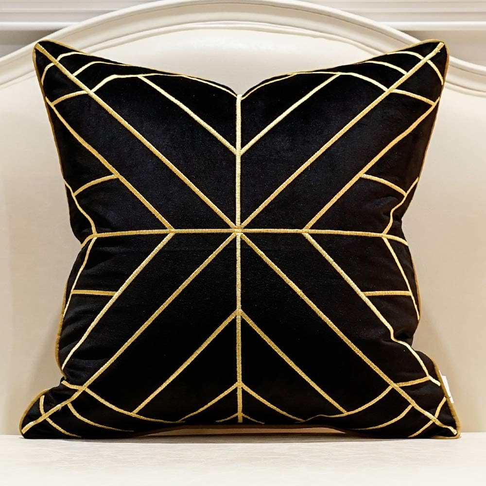Avigers 20 x 20 Inches Black Gold Striped Cushion Cases
