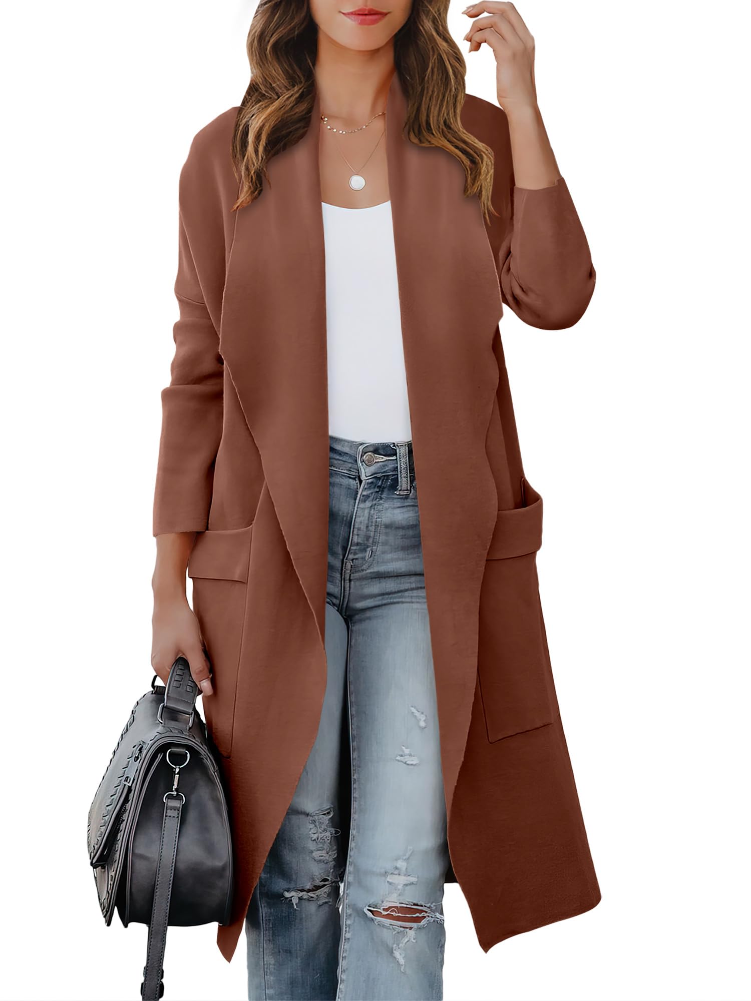 ANRABESS Women's Long Cardigan Sweater 2025 Fall Fashion Casual Oversized Knit Open Front Coatigan Jacket Coat Outfits