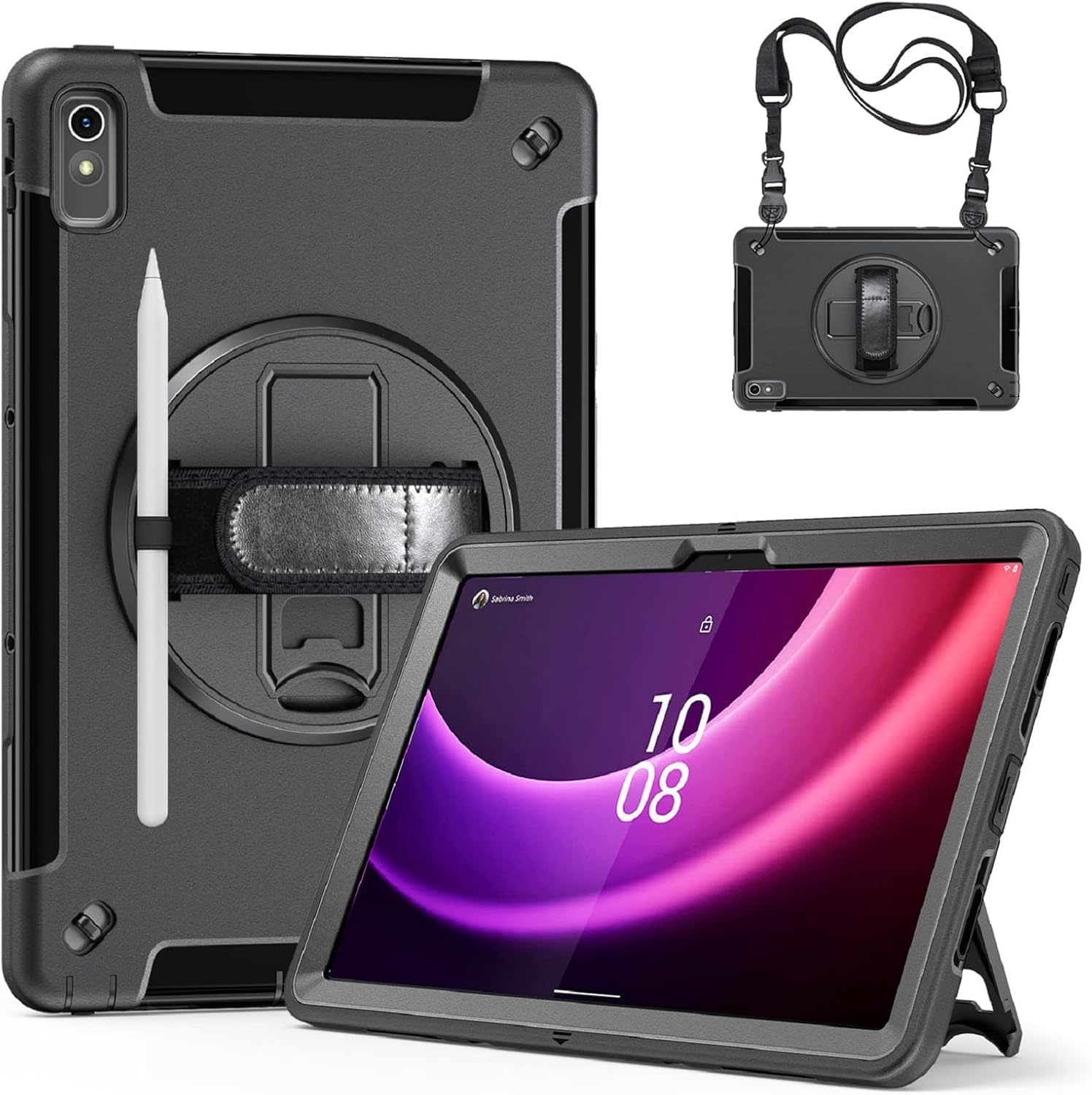 Junfire Case for Lenovo Tab P11 2nd Gen 11.5 inch 2022 (TB350FU / TB350XU), Rugged Protective Case with Rotating Kickstand Hand Strap Shoulder Belt for Lenovo Tab P11 Gen 2 Case, Black โ image 1