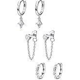 ZELORES 14K Gold Plated Hoop Earrings for Women Trendy Dainty Hoop Stud Earring Stacks Hypoallergenic Chain Dangle Cartilage Huggie Earrings Set for Multiple Piercing