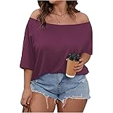 RoseSeek Women's Plus Size Off The Shoulder Casual Tee Top Summer Solid Dolman Short Sleeve Trendy T Shirt