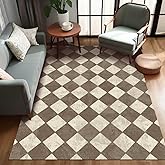 Season wind Washable Checkered Brown Neutral Diamond Geometry Area Rugs 5x7 Modern Soft Large Carpet for Living Room Entryway Bedroom Farmhouse Non-Slip