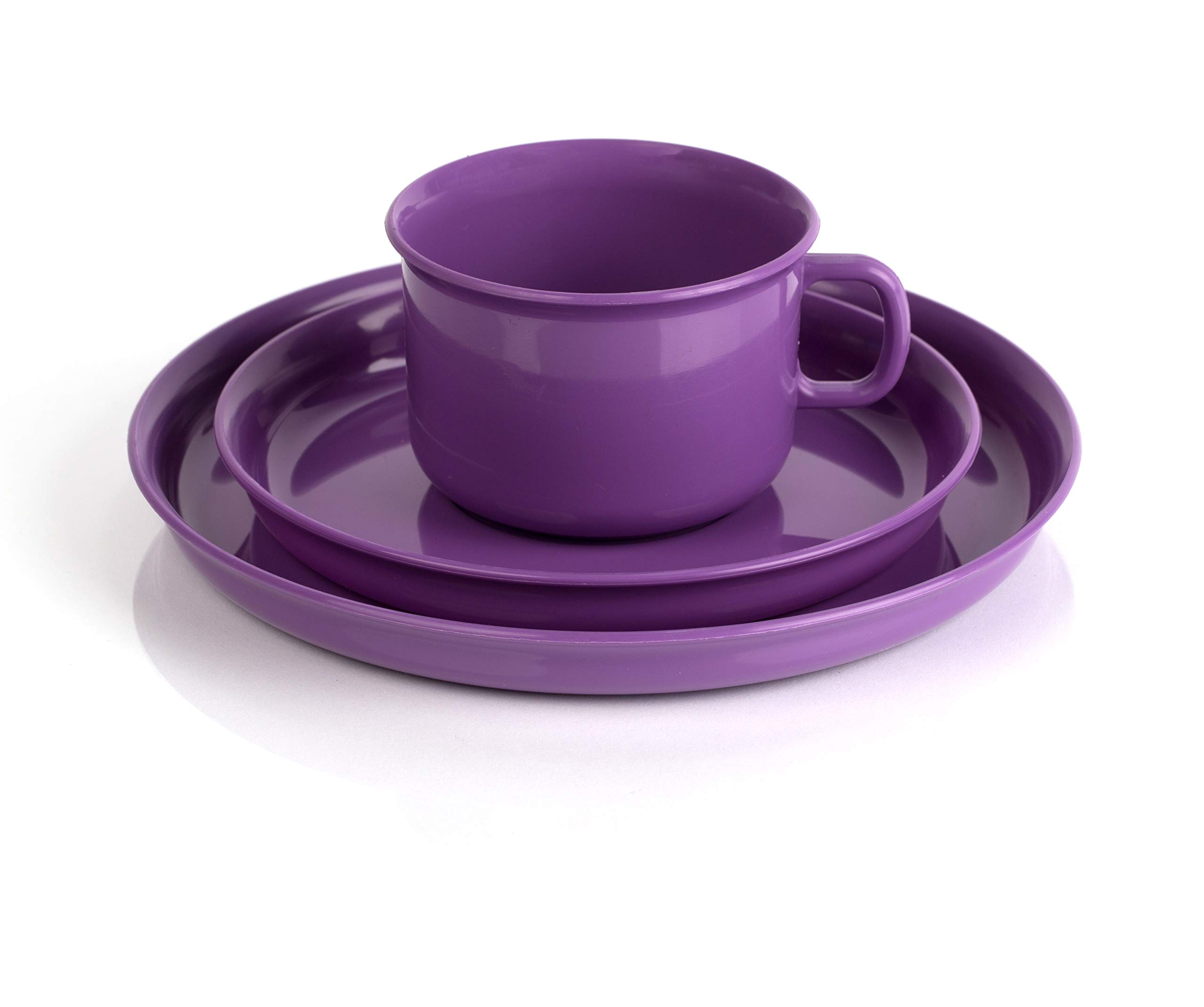 Breakfast Set Consisting of Cup, Saucer and Plate Purple Reusable Plastic Coffee Tableware Children's Tableware Plastic Crockery Camping Picnic Outdoor