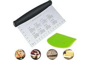 Dough Scraper Set of (1+1), Stainless Steel Bench Scraper Chopper with Handle and Measuring Scale, Kitchen Bread Making Tool 